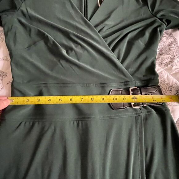 NWT Lauren Ralph Lauren green long sleeve dress with faux leather accent  size 4 - Picture 11 of 11